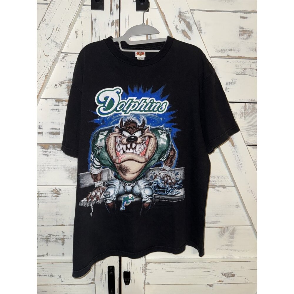 Rare Vintage 1997 Miami Dolphins Looney Tunes Tasmanian Devil T-Shirt Large